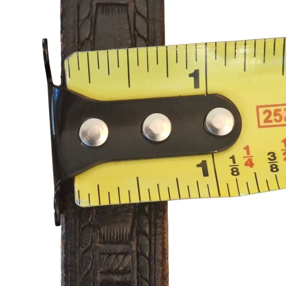 Vintage Leather Tooled Skinny Belt XS-S Basket Weave Western Pattern Black